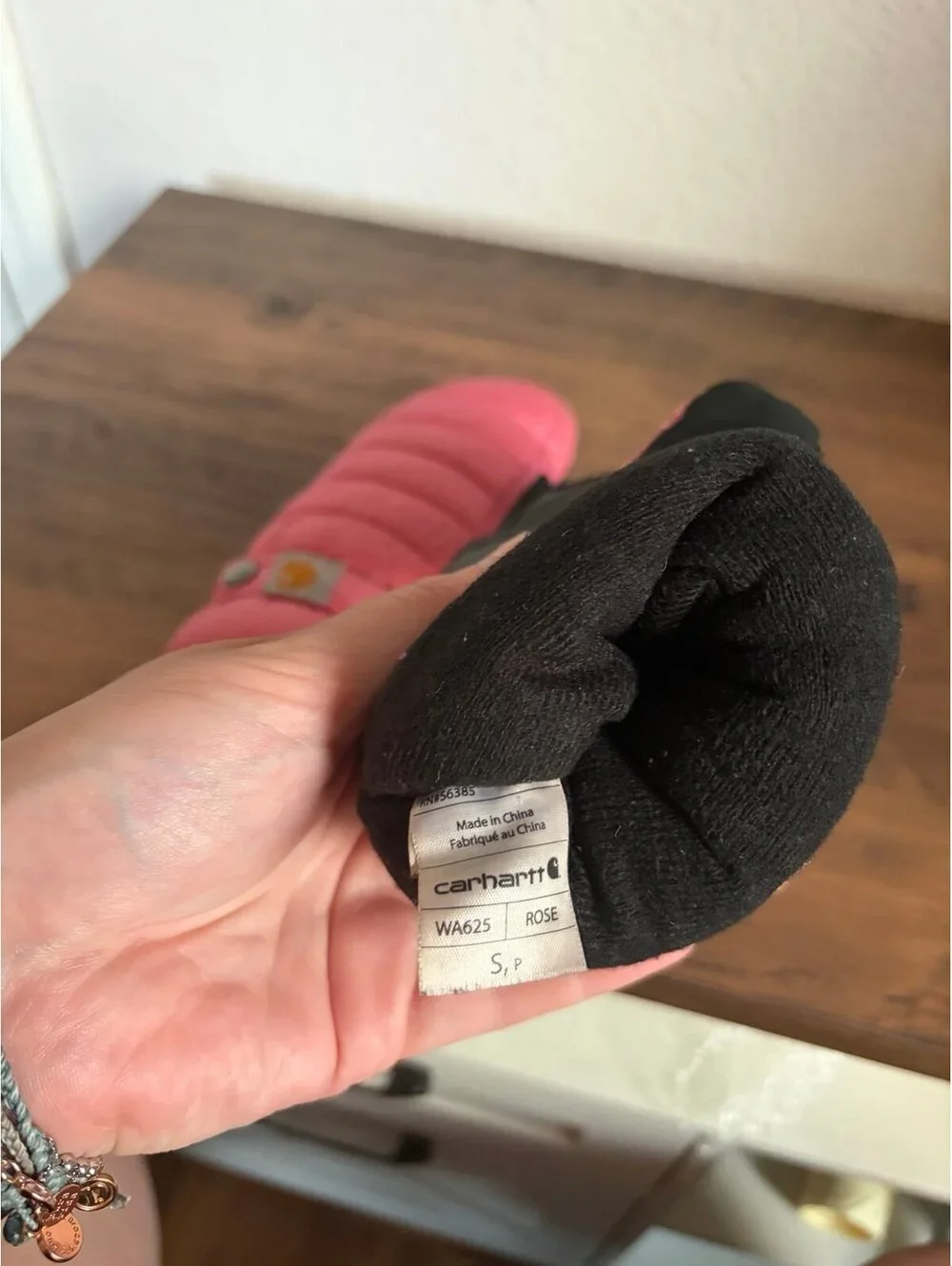 Carhartt women's pink mitten gloves size S. Wear as shown